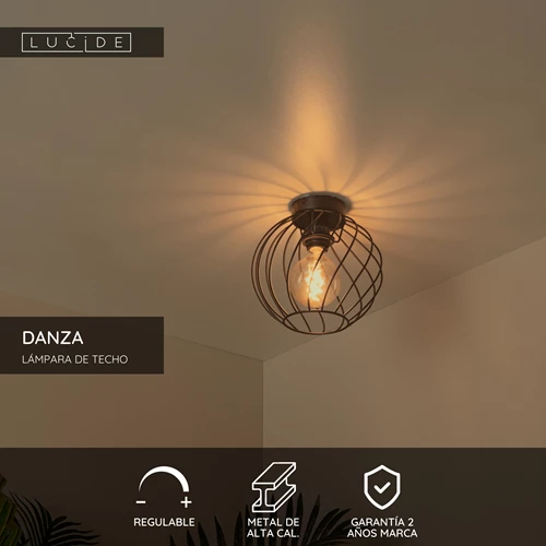 Lucide DANZA - Lámpara de techo - Ø 25 cm - 1xE27 - Negro - USP